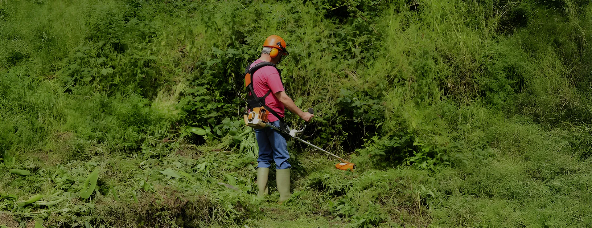 Operator clearing dense undergrowth with an ALAP petrol brush cutter