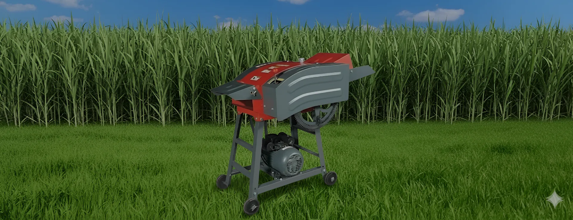 ALAP chaff cutter machine beside a standing green fodder crop