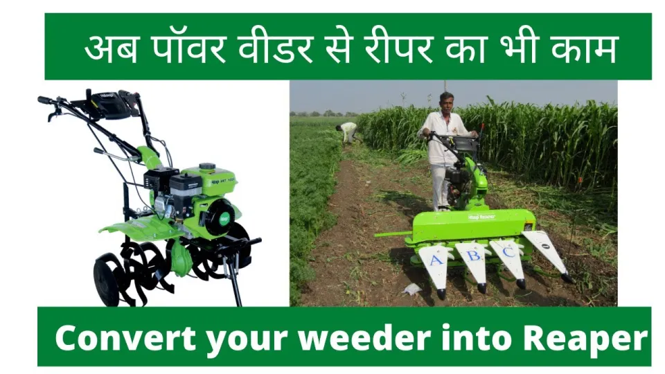 ALAP power weeder fitted with the reaper attachment cutting a standing crop